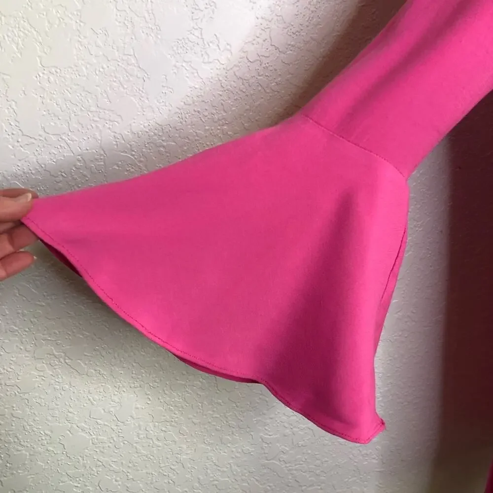 Anthropologie HD in Paris bright pink v neck swing dress size 6